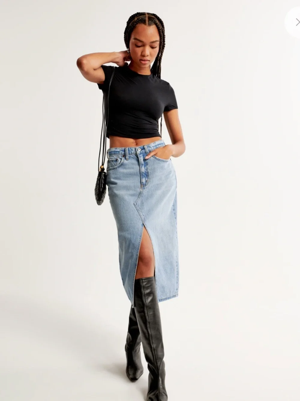NWT: Abercrombie & Fitch High Rise Light Denim Midi Skirt - Picture 1 of 8